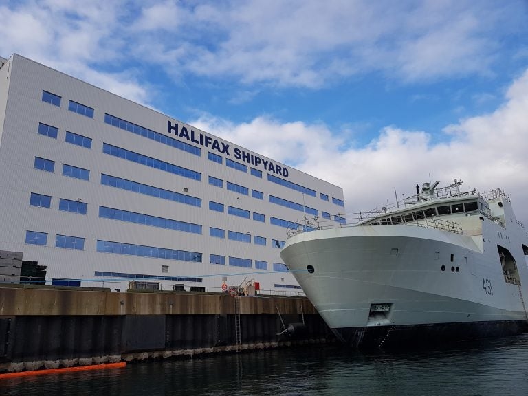 Future HMCS Margaret Brooke Launched Overt Defense   Ship Pierside Blue Sky 768x576 