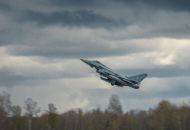 A German Air Force Eurofighter on the Baltic Air Policing mission in Latvia (Latvian Army)