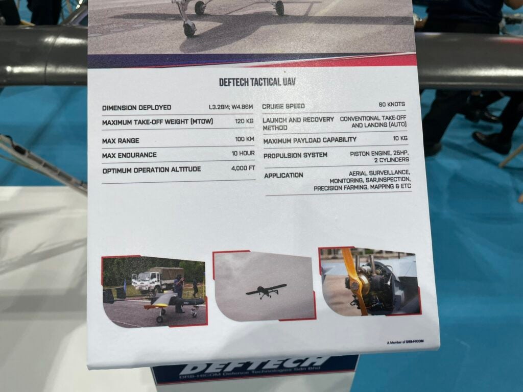 The specifications sheet for the Tactical UAV (Albert Lee)