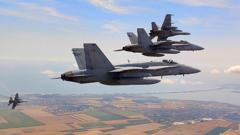 Four Finnish Air Force F/A-18 Hornets during their deployment to Romania in June and July 2024