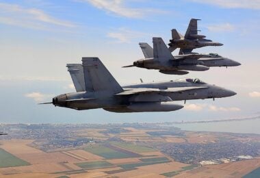 Four Finnish Air Force F/A-18 Hornets during their deployment to Romania in June and July 2024