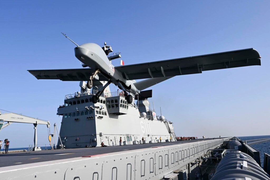 A General Atomics Mojave drone takes off from the ROKS Dokdo during a November 12 trial (Republic of Korea Navy)