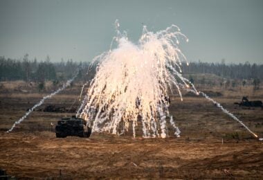 NATO Multinational Brigade Latvia personnel conduct a coordinated live fire exercise during a distiguished visitors day being held to conclude Exercise RESOLUTE WARRIOR on 13 November, 2024, in Adazi, Latvia. Image: Canadian Forces Combat Camera