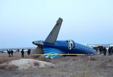 Mangystau Region Administration handout photograph of part of the wreckage of Azerbaijani Airlines Flight 8243