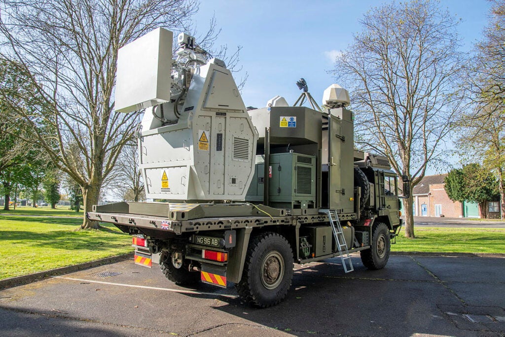 Image of the Radio Frequency Directed Energy Weapon developed by the Defence Science and Technology Laboratory (Dstl) and Thales. Seen here at 7th Air Defence Group at Thorney Island in the UK. (UK Ministry of Defence)