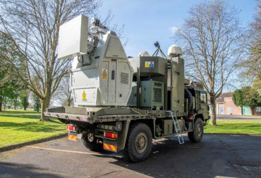 Image of the Radio Frequency Directed Energy Weapon developed by the Defence Science and Technology Laboratory (Dstl) and Thales. Seen here at 7th Air Defence Group at Thorney Island in the UK. (UK Ministry of Defence)