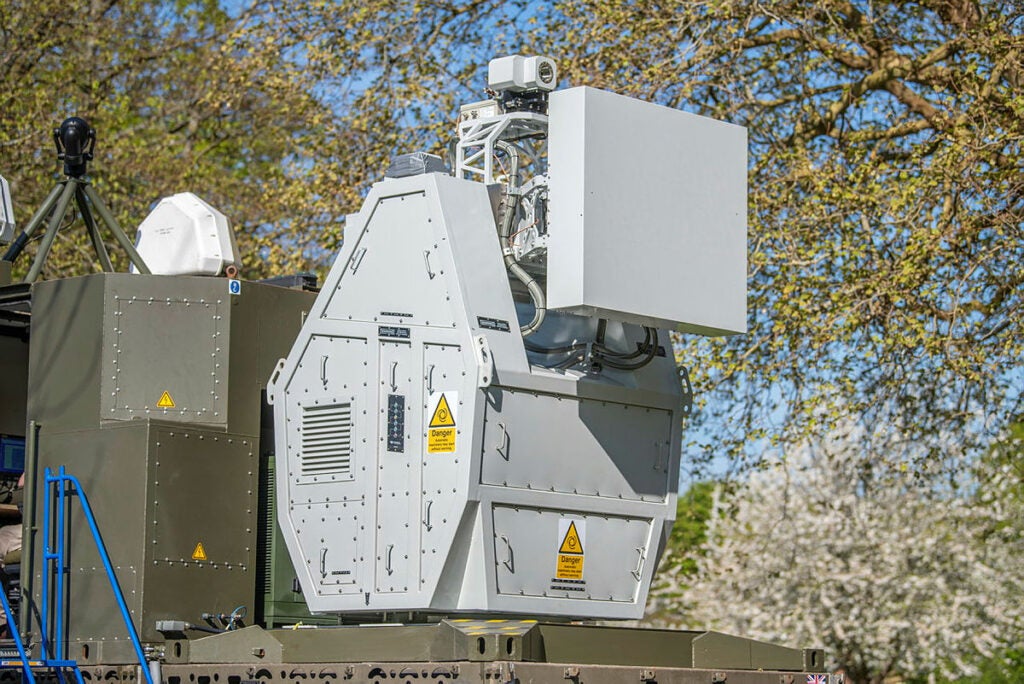 Image of the Radio Frequency Directed Energy Weapon developed by the Defence Science and Technology Laboratory (Dstl) and Thales. Seen here at 7th Air Defence Group at Thorney Island in the UK.  (UK Ministry of Defence)