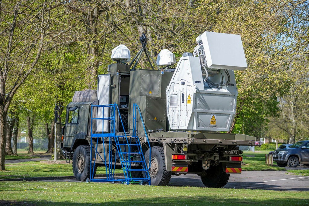 Image of the Radio Frequency Directed Energy Weapon developed by the Defence Science and Technology Laboratory (Dstl) and Thales. Seen here at 7th Air Defence Group at Thorney Island in the UK.  (UK Ministry of Defence)