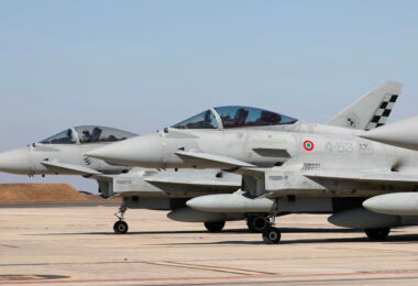 Italian Air Force Eurofighter Typhoons hold on the flightline at RAAF Base Darwin following their arrival for Exercise Pitch Black 24. *** Local Caption *** Exercise Pitch Black 24 is the Royal Australian Air Forces biennial capstone international engagement exercise, with forces drawn from a wide range of regional, coalition, and allied nations. Held from 12 July to 2 August 2024, the exercise is concentrated on military airspace in the Northern Territory, with participants flying from RAAF Bases Darwin, Tindal, Amberley, Curtin, and regional airfields in the Kimberley region. Exercise Pitch Black 24 is the largest iteration of the exercise since first held in 1981, with 20 nations and over 140 aircraft involved, and approximately 4600 personnel from Australia and overseas participating. Activities such as Exercise Pitch Black help Australia to advance a free and open Indo-Pacific region, build connections around the globe, bolster regional security, and build regional resilience to transnational threats.