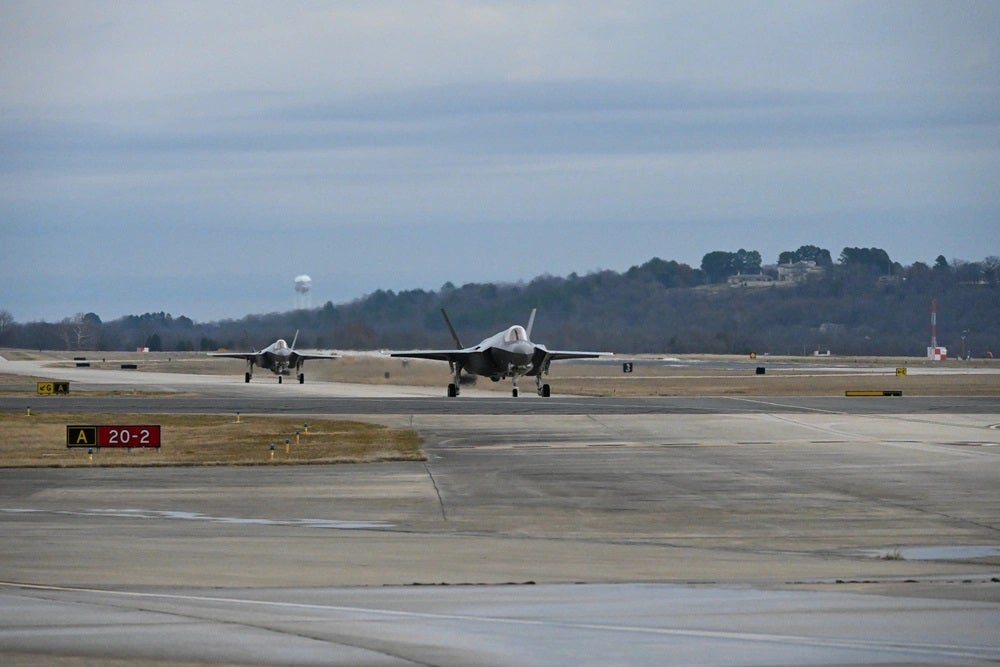 The 33rd Fighter Wing and Ebbing Air National Guard Base welcomed the arrival of the first two Polish Air Force F-35A Lightning II aircraft at Ebbing Air National Guard Base, Fort Smith, Arkansas on December 23, 2024. This marks a significant milestone in the Foreign Military Sales training program and highlights the strong partnership between the U.S. and Poland. The aircraft’s arrival will kickstart Polish pilot training at Ebbing ANGB, beginning in January 2025. (U.S. Air National Guard photo by A1C Miles Chrisman