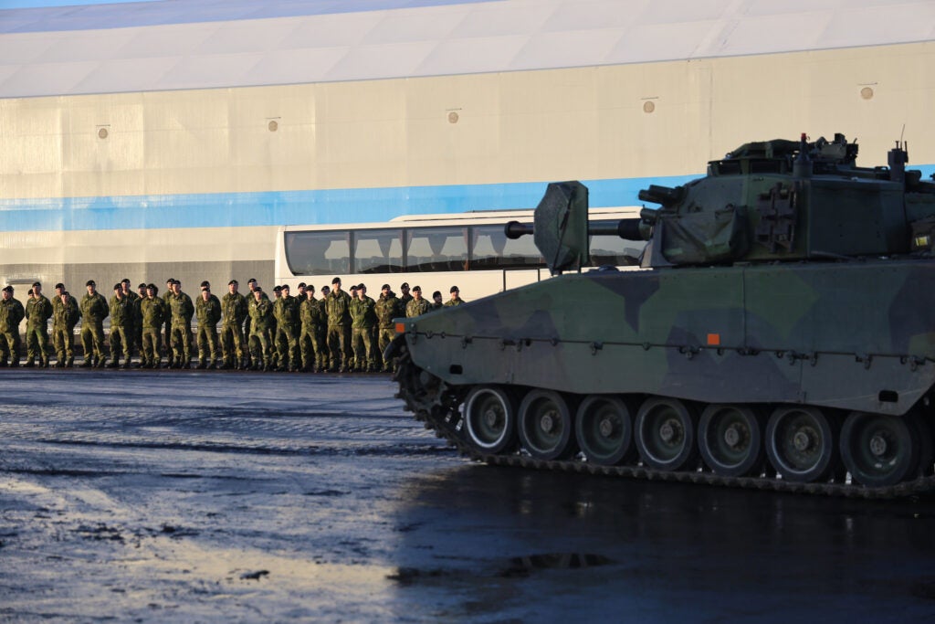   The Swedish Mechanised Infantry Battalion arrive in Latvia to join the NATO Multinational Brigade Latvia at Riga Central Terminal, Latvia, on 18 January, 2025.     Photo Credit: NATO Multinational Division North