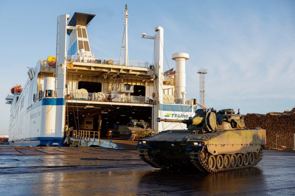   The Swedish Mechanised Infantry Battalion arrive in Latvia to join the NATO Multinational Brigade Latvia at Riga Central Terminal, Latvia, on 18 January, 2025.     Photo Credit: Ministry of Defence, Republic of Latvia