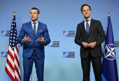 NATO Secretary General Mark Rutte meets with Pete Hegseth, US Secretary of Defense (NATO Press Office)